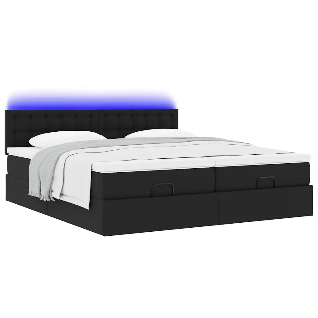 Struttura Letto Pouf con Materassi Nero 200x200 cm Similpelle