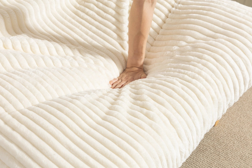 Poltrona pouf in velluto a coste; imbottitura morbida; supporto schiena; bianco; 1 posto