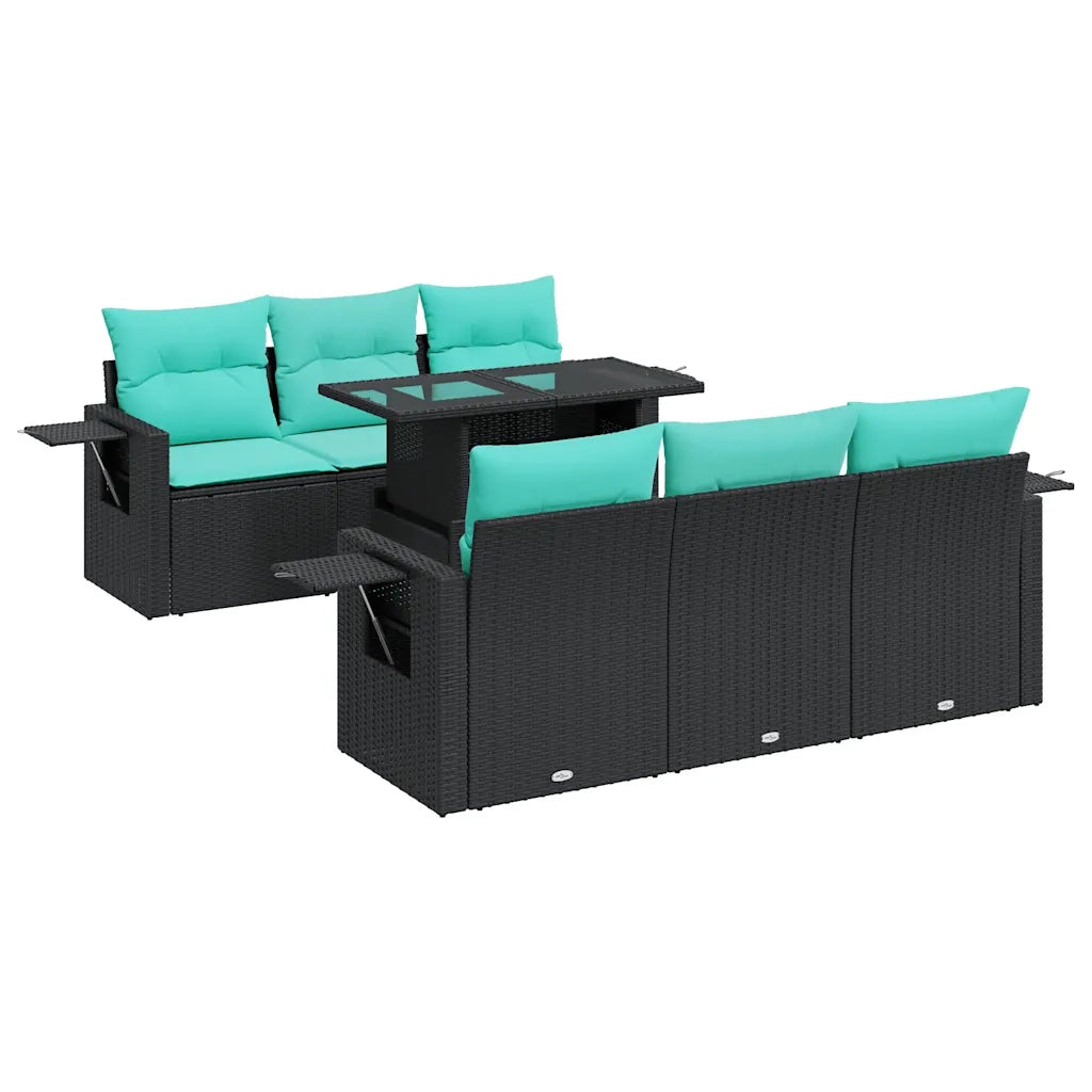 Set Divani Giardino 7 pz con Cuscini Nero Polyrattan Acacia