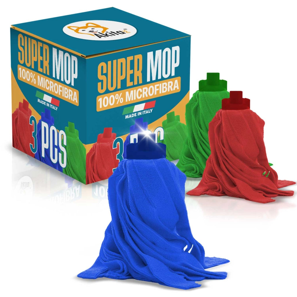 Akitaink Set 3 Mop Microfibra Alta Assorbenza