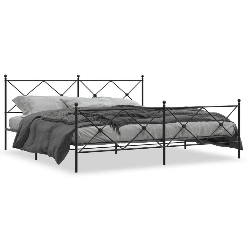 Giroletto con Testiera e Pediera Metallo Nero 193x203 cm 376526