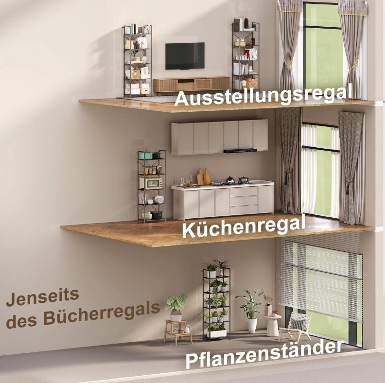 Libreria a 5 ripiani in metallo nero 60x30x170,5 cm