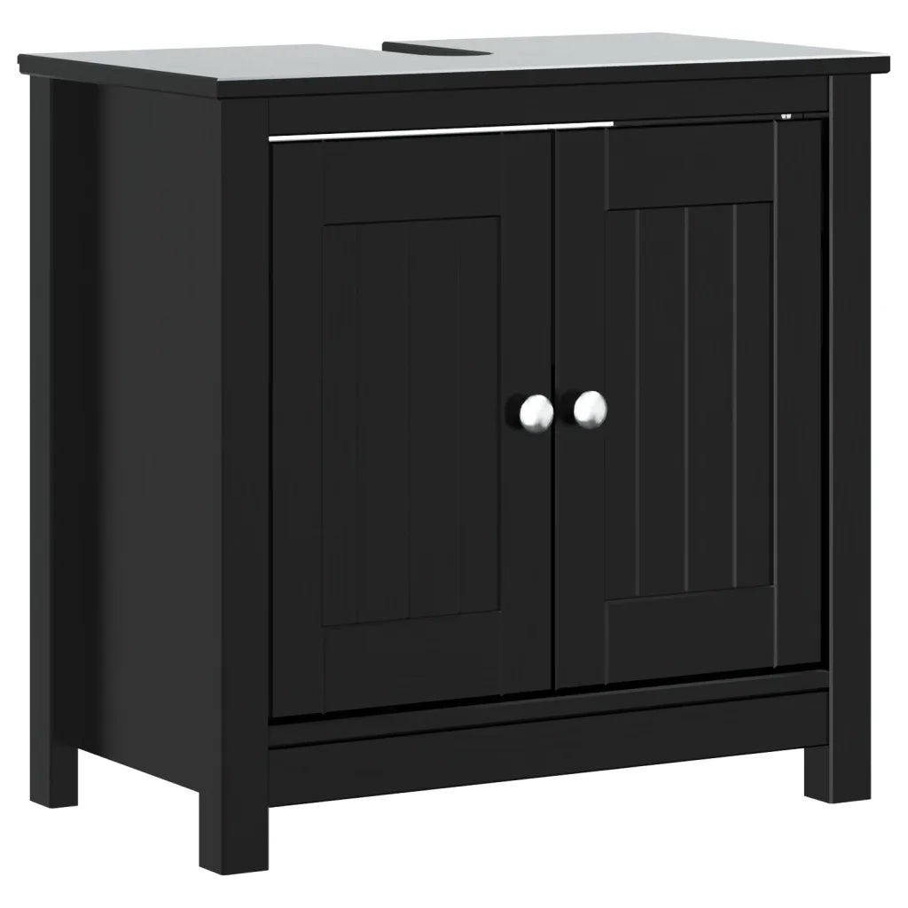 Set Mobili da Bagno 3 pz BERG Nero in Legno Massello di Pino