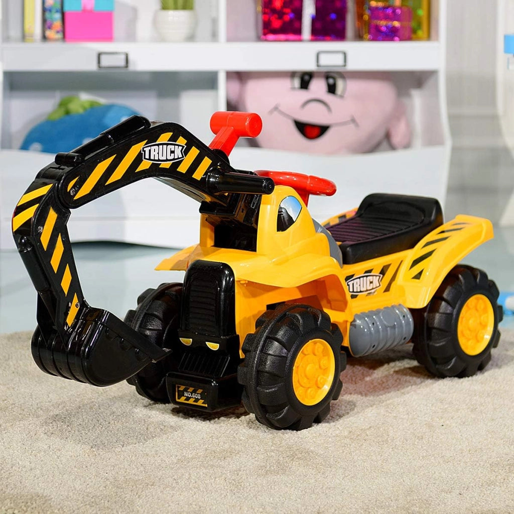 Ruspa Elettrica Multifunzione per Bambini, Escavatore Giocattolo Cavalcabile Elettrica, con Pietra ed Casco, Regalo per Bambini 3 Anni+, 89x45x30 cm