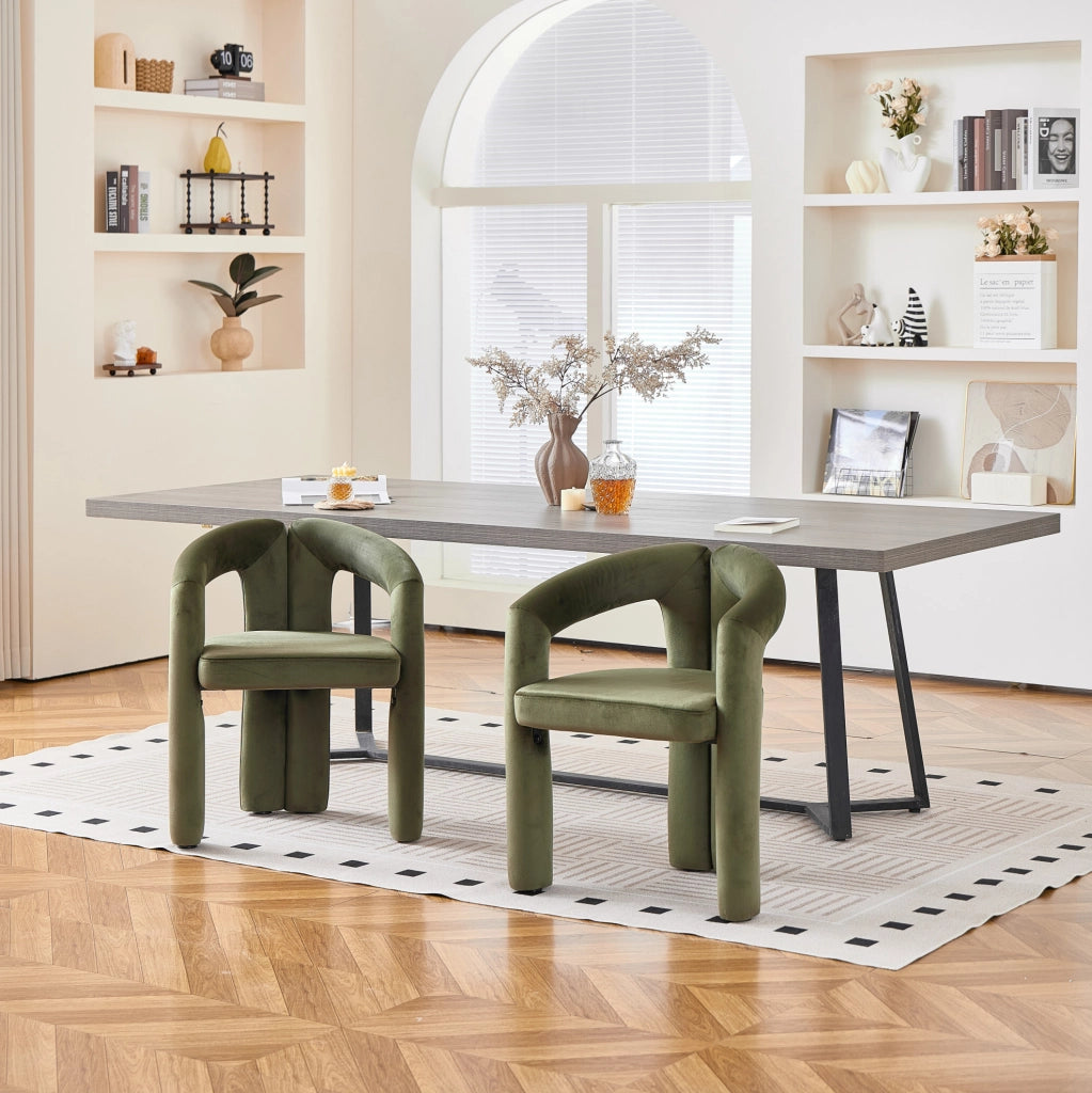 Sedia da Pranzo in Velluto con Braccioli Verde per Sala da Pranzo
