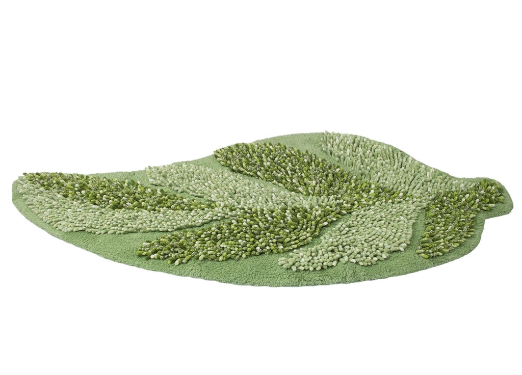 Tappeto A Foglia Casa Bagno Cotone Spugna Morbida Antiscivolo Leaf Salvia