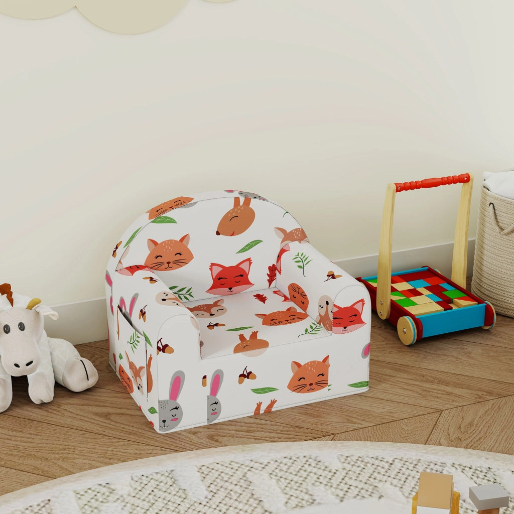 Poltrona Bambini con Stampa Volpe ¨C Xylo ¨C Tessuto Bianco con Tasca 54x40x43cm