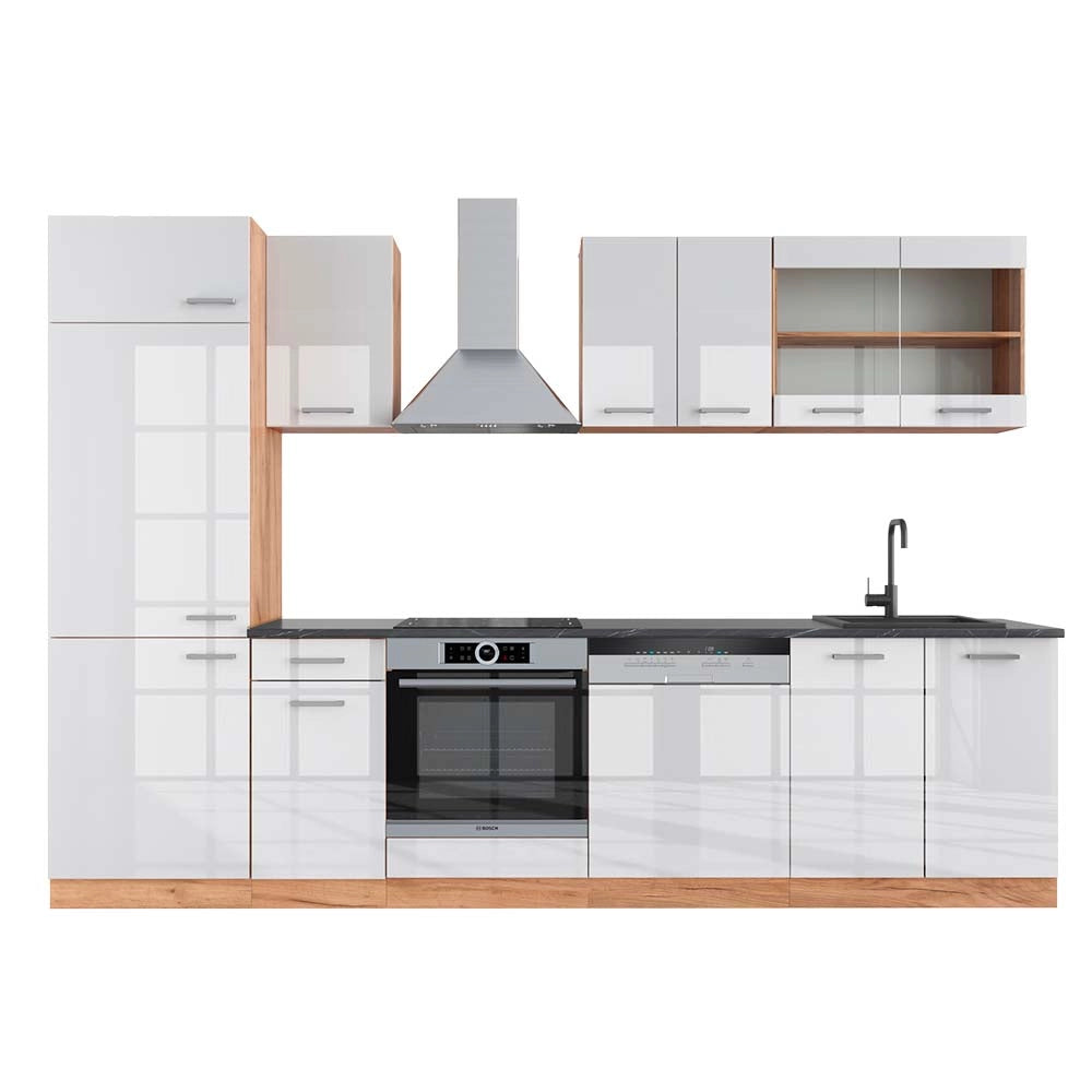 Vicco Cucina componibile Bianco lucido/oro power oak 300 cm , PL Antracite