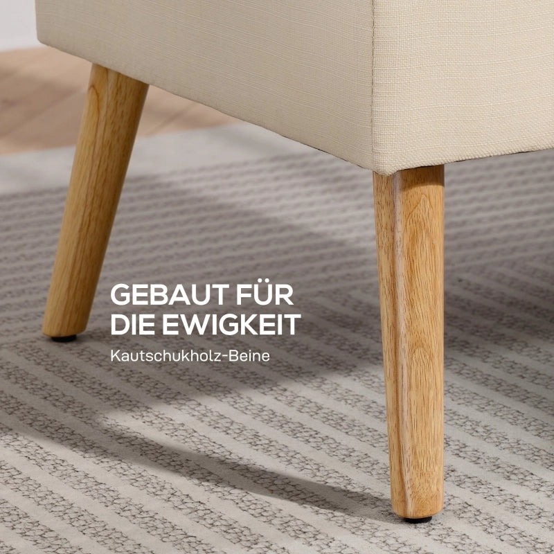 DIVANO 2 posti 118x68x90 cm effetto lino beige con gambe in legno di caucciù