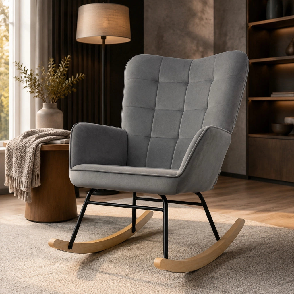 Poltrona a dondolo 98x71x101 cm con schienale trapuntato; poliestere; grigio scuro