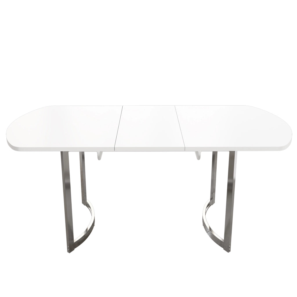 Tavolo da pranzo allungabile con struttura stabile, stile classico, per 4-6 persone, bianco e gambe argentate