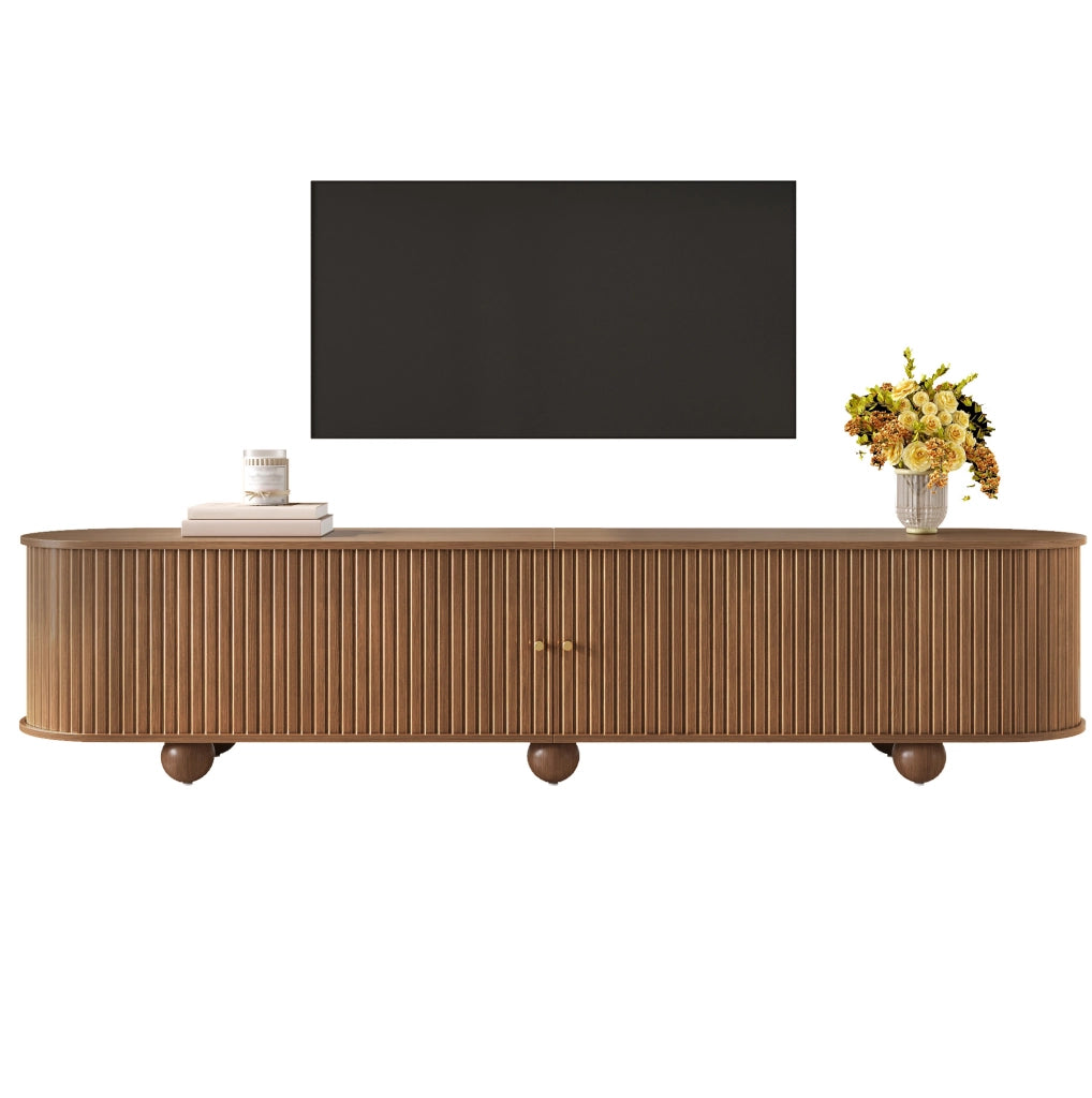 Mobile TV basso con ante scorrevoli a rilievo verticale 180x35x45 cm in MDF noce