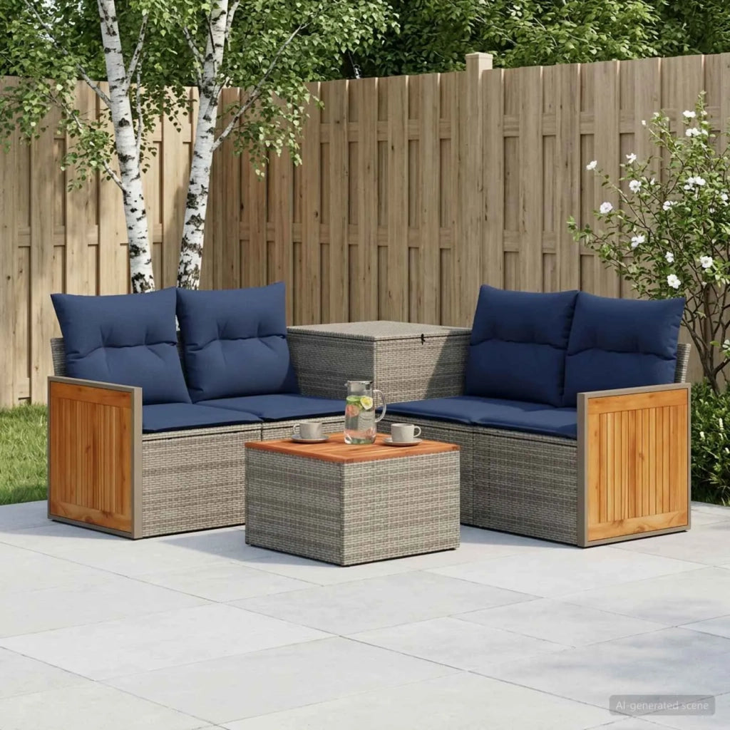 Set di divani 6 pz Grigio e Blu Navy Rattan sintetico e Acciaio 3447717
