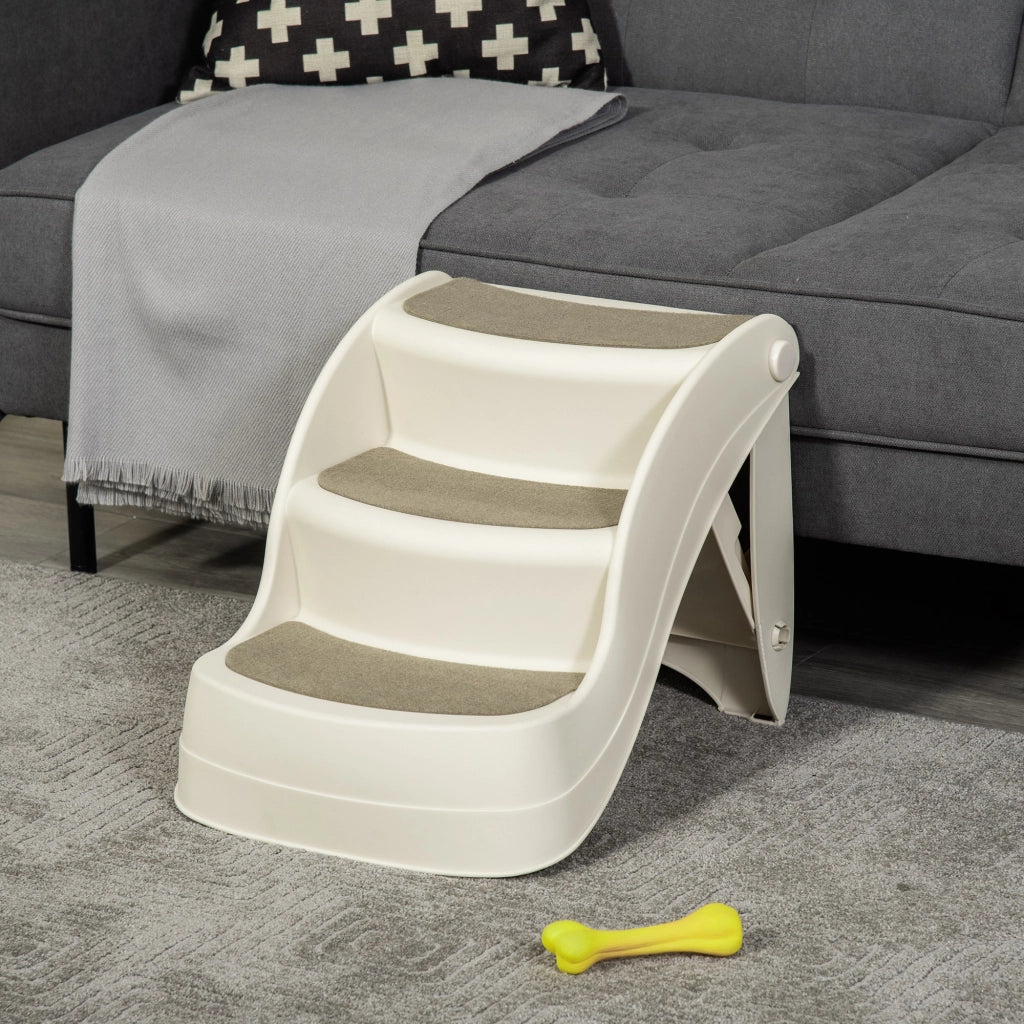 Scalino per Letto 3 Gradini Pieghevole per Cani Gatti ¨C Zephmum ¨C Crema 49x38x38 cm