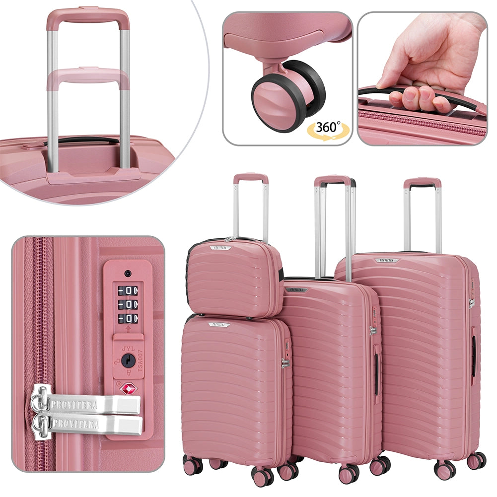 Set 4 Valigie Rigide Rosa in Polipropilene Resistente agli Urti Beauty Case