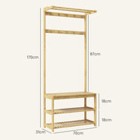 Mobile Appendiabiti da Terra con Ganci Aste e Scarpiera in Bambù 70x31x170 cm Marrone