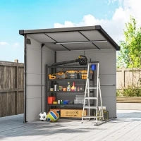 Casetta da Giardino in Plastica Porta Attrezzi con Finestre, Prese d'Aria e Blocco, 1.9x1.9 m, Grigio Chiaro
