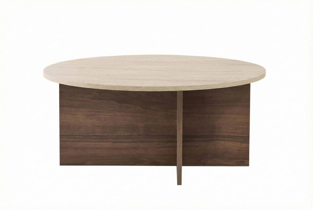 Tavolino in legno "Soleil" - 90 x 90 x 40 cm - Travertino