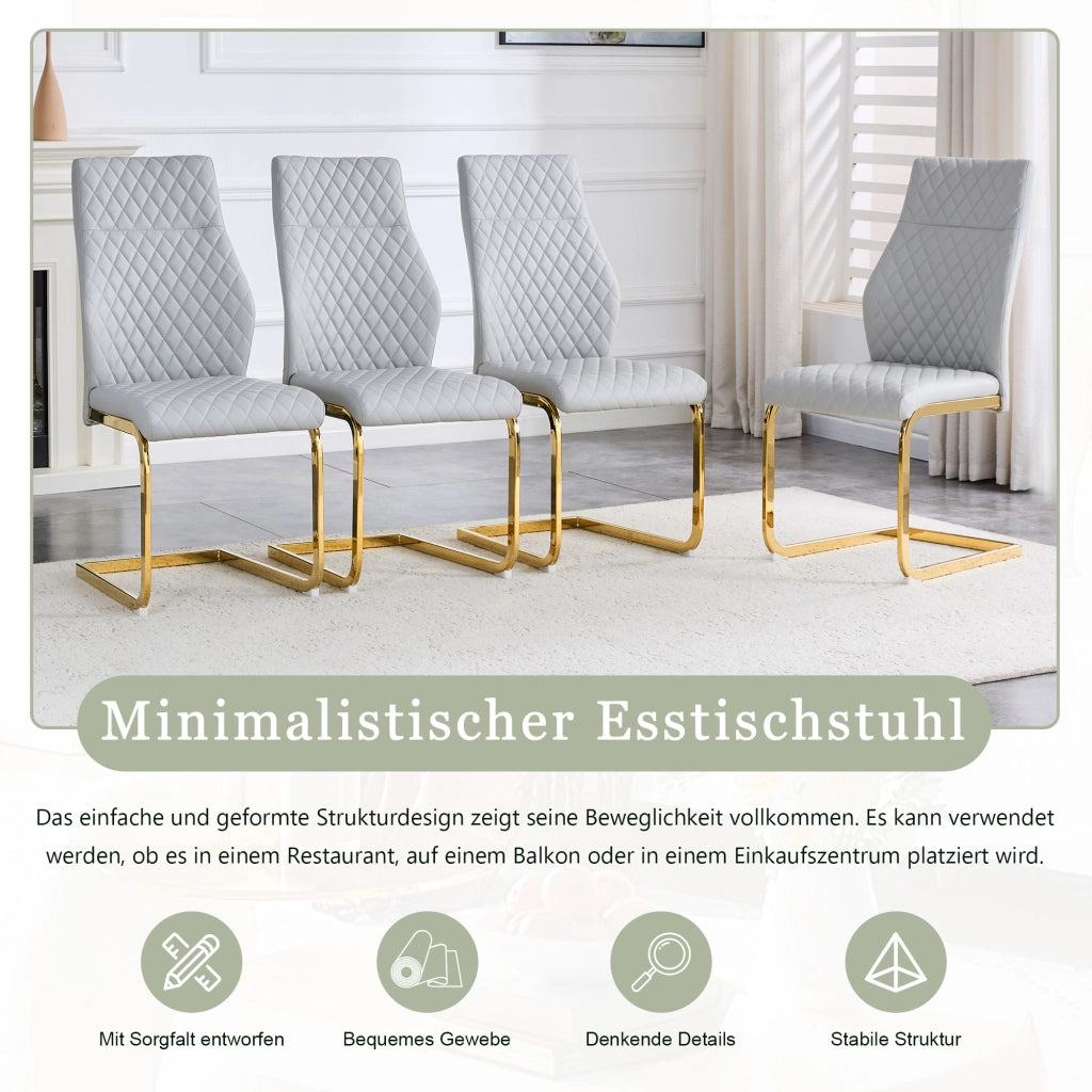 SEDIA da pranzo con schienale alto 100 cm, PU grigio chiaro e metallo oro, Set da 2 pezzi