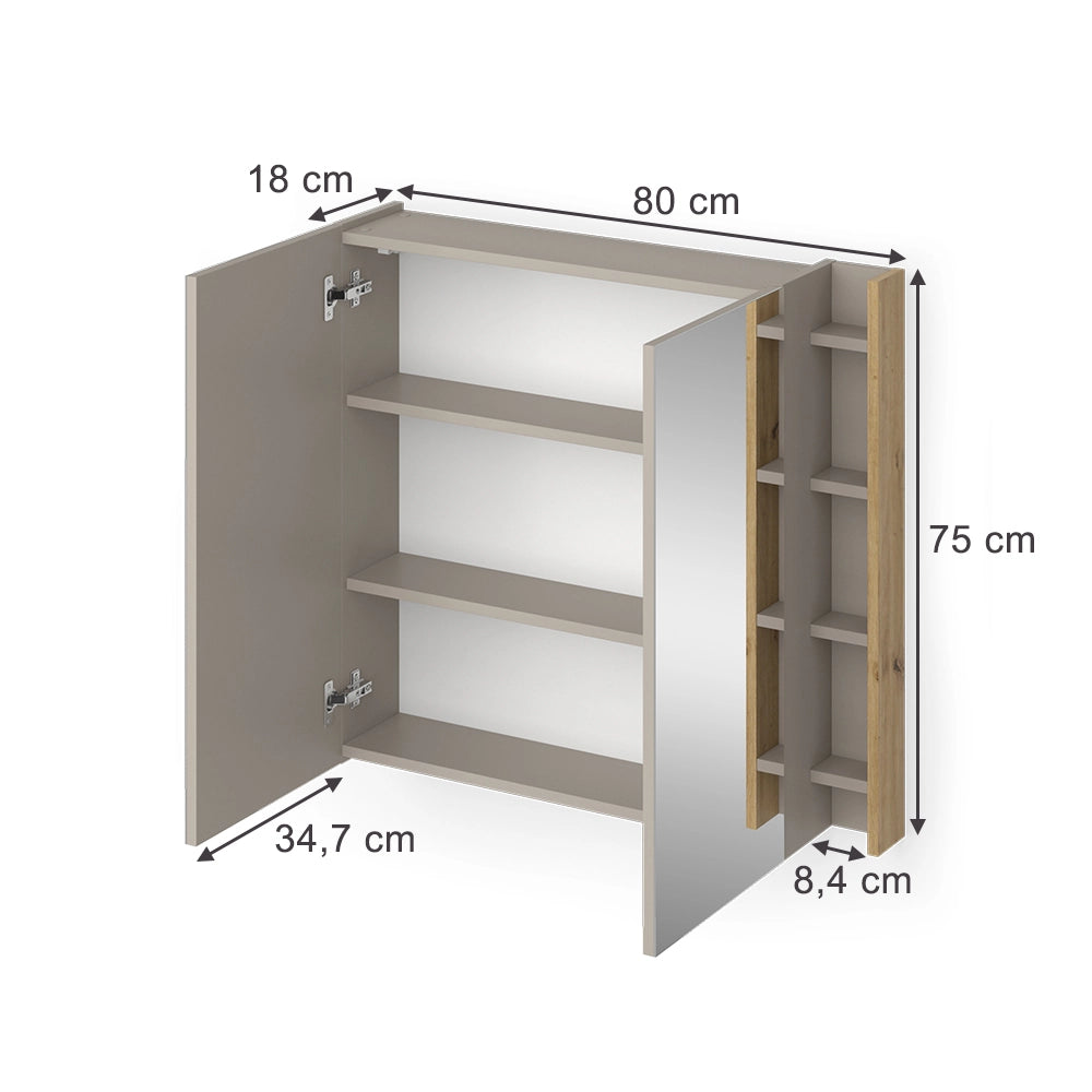 Vicco Specchio contenitore bagno Cachemire 80 x 75 cm con ripiani