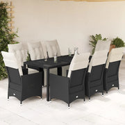 Set da Pranzo da Giardino 9 pz con Cuscini Nero in Polyrattan 3276868