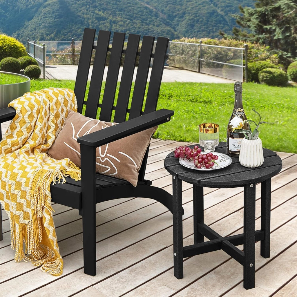 Tavolino da Giardino Rotondo per Esterno, Tavolo Adirondack in HDPE Resistente alle Intemperie, per Interno ed Esterno Patio, Portico, Giardino, Facile Manutenzione (Rotondo, nero)