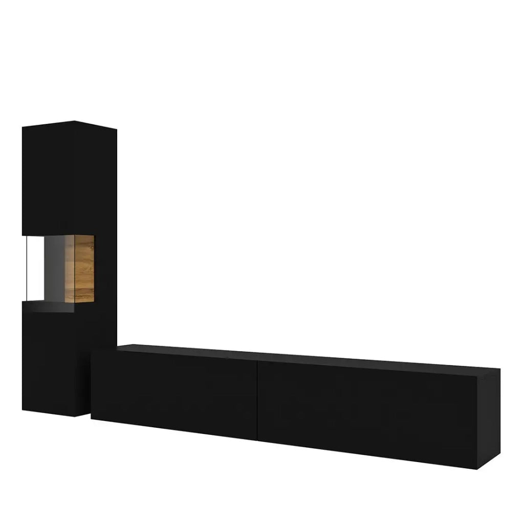 Mobile per TV e vetrina collezione EVA. Colore nero e rovere.