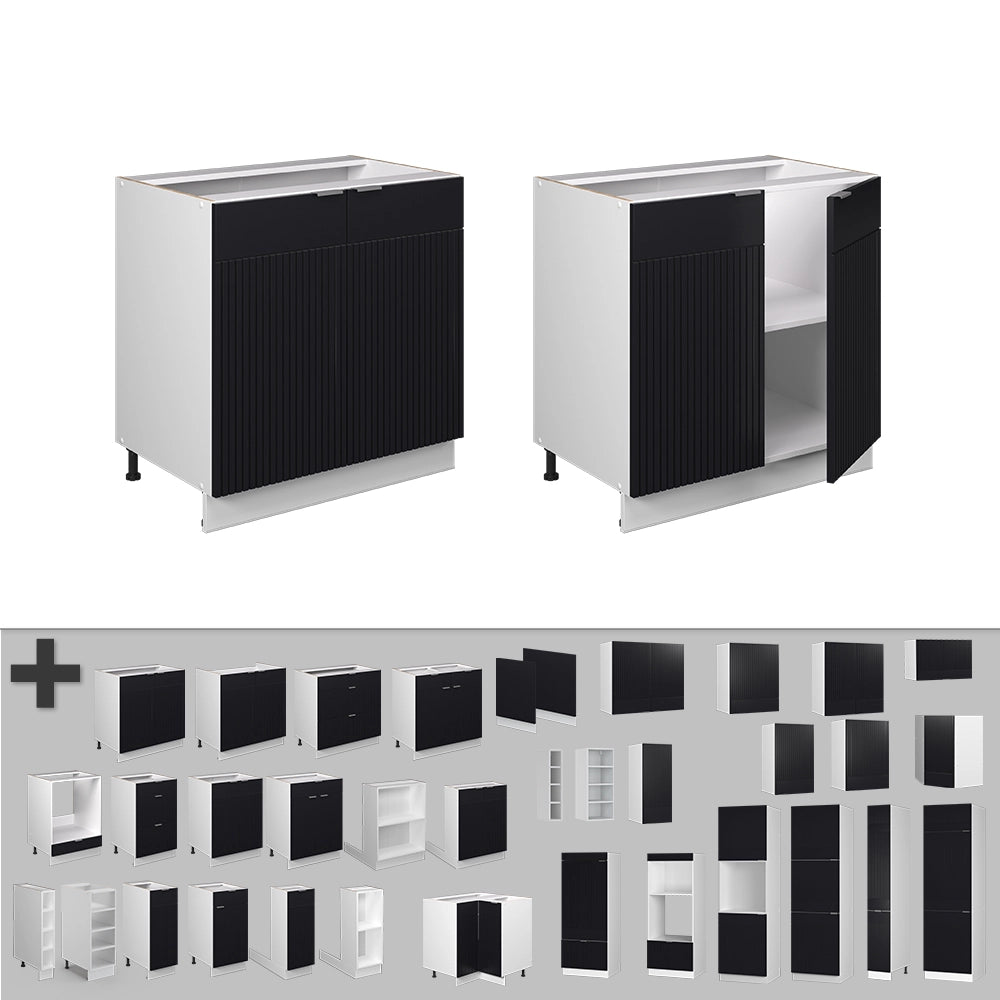 Mobile lavello cucina Fame-Line Nero rigato/Bianco 80 cm con ripiano, senza piano di lavoro Vicco