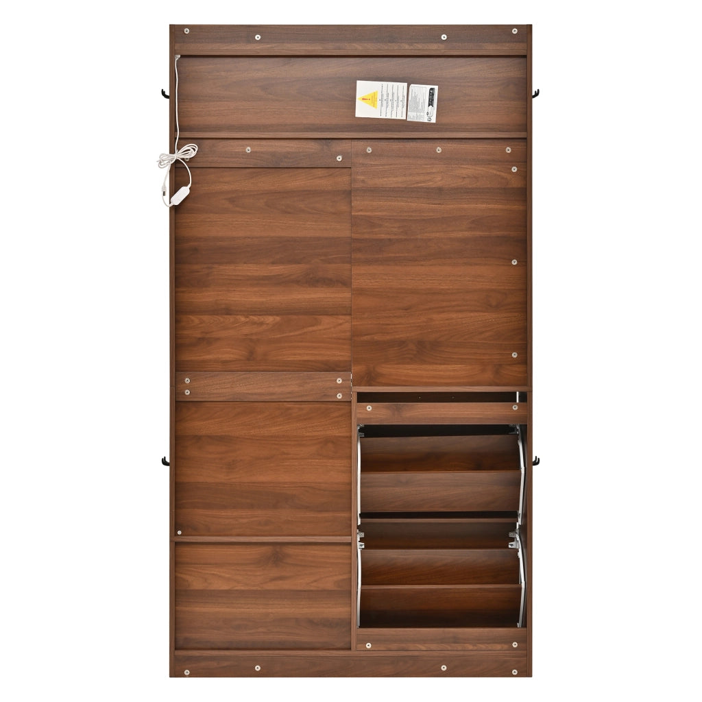 Mobile da ingresso con specchio e LED regolabile con 2 ribalte scarpiera e seduta imbottita noce 100 × 25 × 180 cm