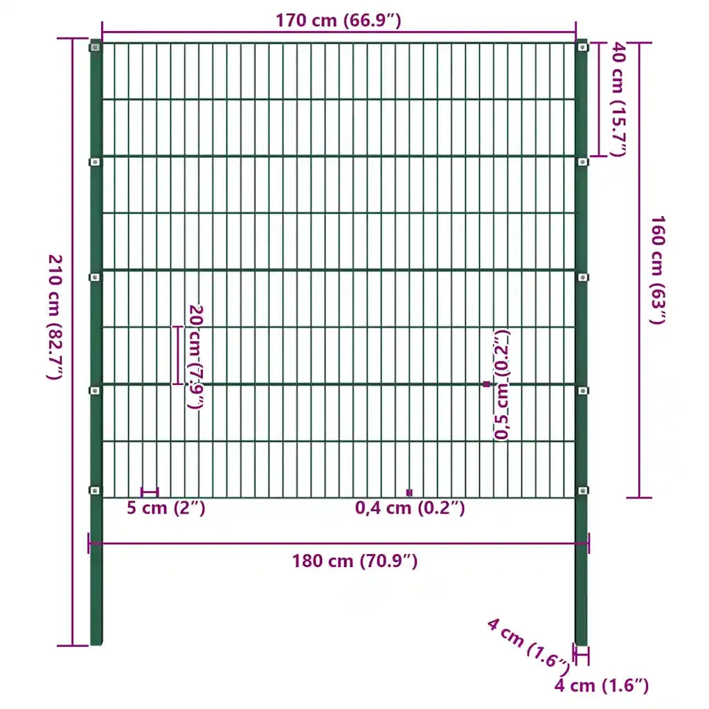 Pannello di Recinzione con Pali in Ferro 1,7x1,6 m Verde cod mxl 12312