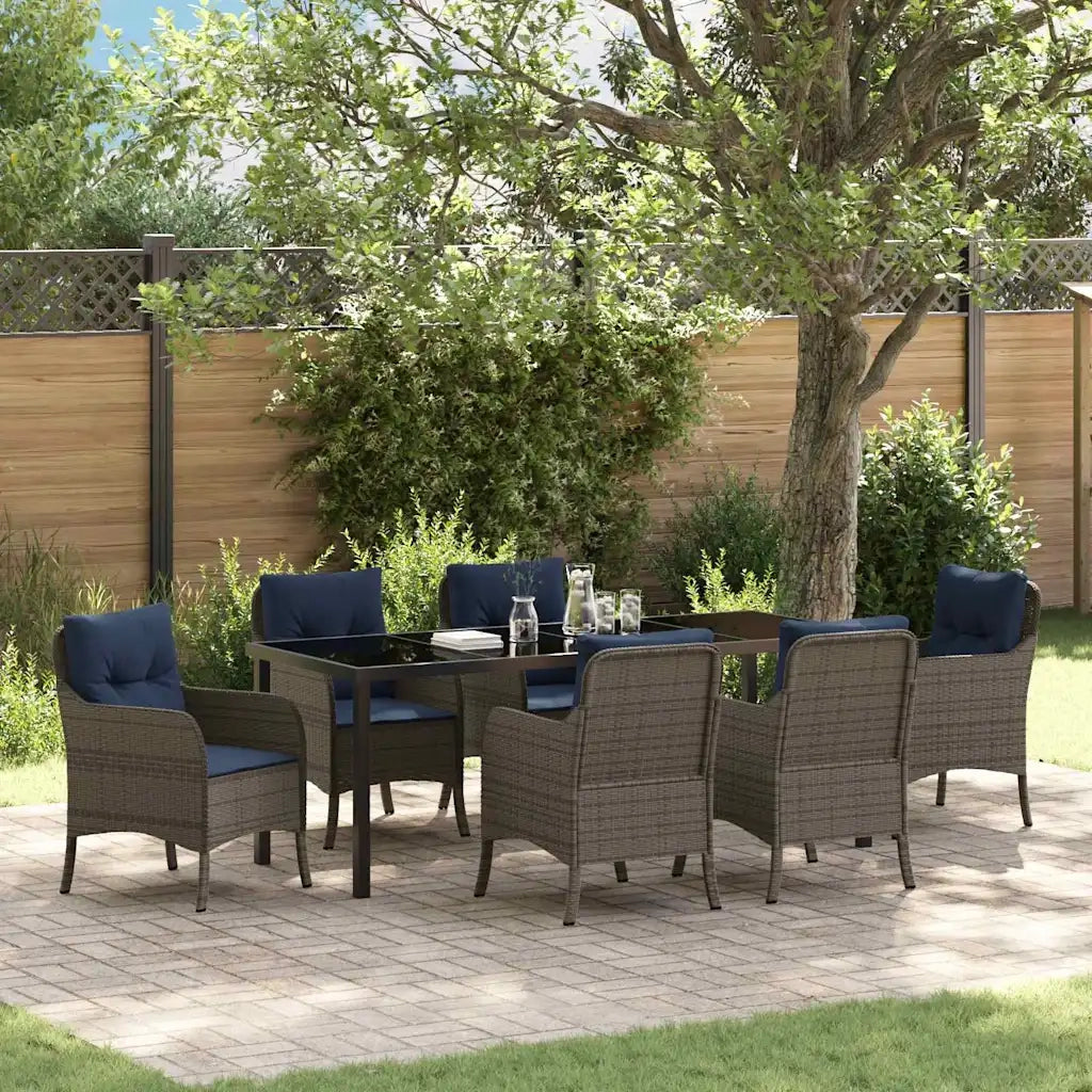 Set da Pranzo per Giardino con cuscino 7 pcs Grigio polyrattan