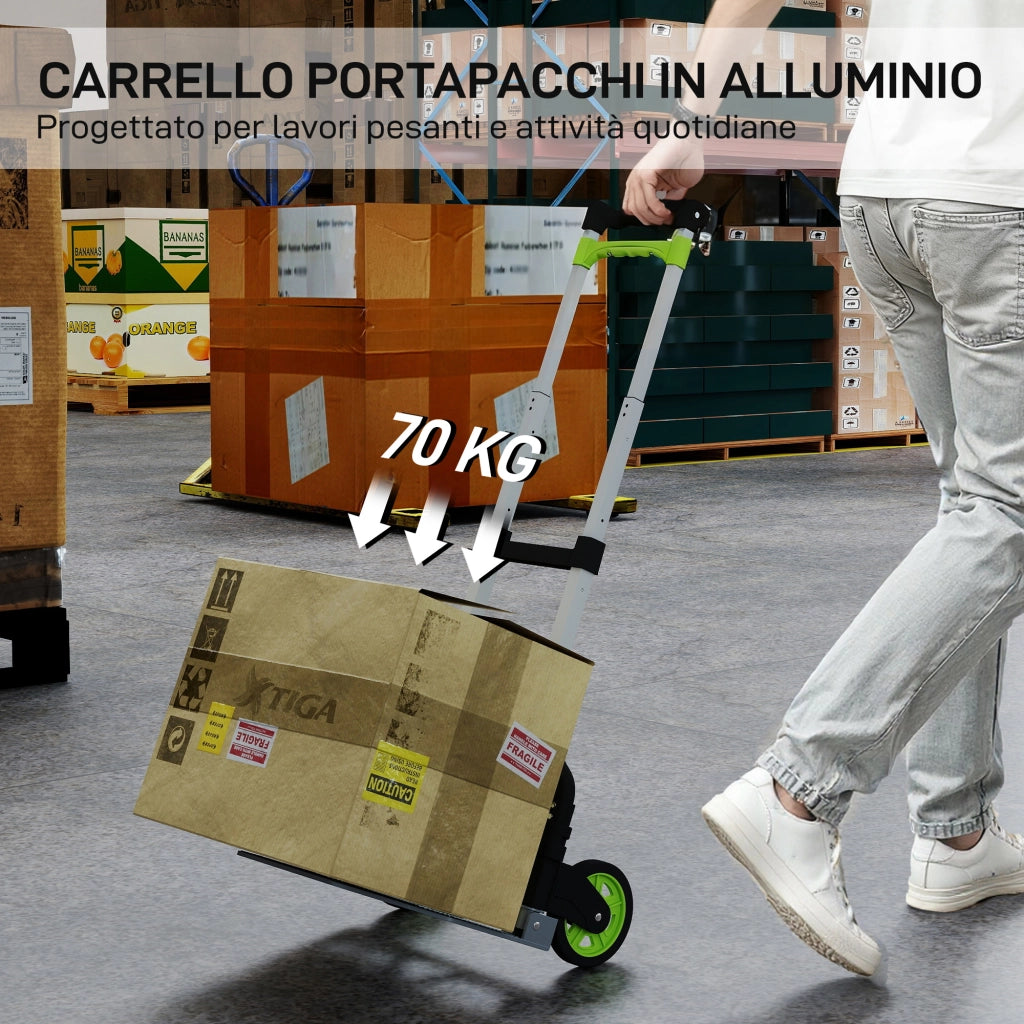 Carrello Portapacchi Pieghevole ¨C Xylo ¨C Capacit¨¤ 70kg, Maniglia Telescopica, Alluminio Argento