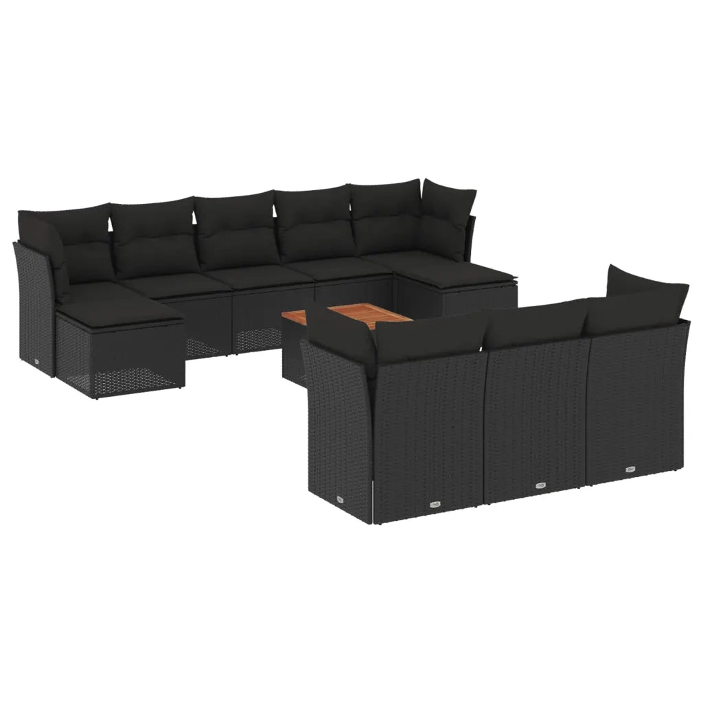 Set Divani da Giardino 11 pz con Cuscini in Polyrattan Nero 3256209