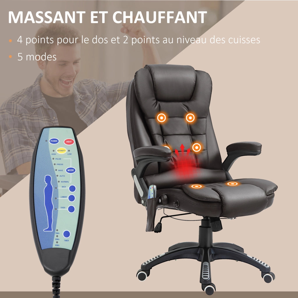 Poltrona da ufficio massaggiante e riscaldante elettrica ¨C zephmum ¨C rivestimento similpelle marrone