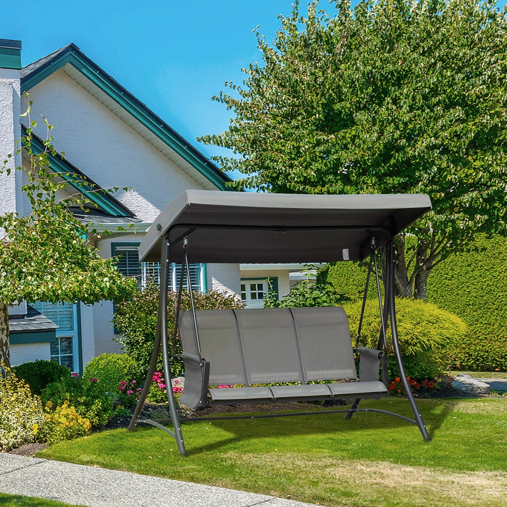 Dondolo 3 Posti da Giardino con Tettuccio Regolabile e Tasche ¨C zephmum ¨C Grigio Scuro 196x128x172cm