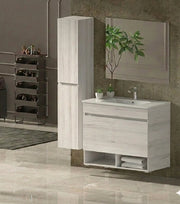 Mobile Bagno NEBARI Già Montato 1 cassetto, lavabo e specchio Bianco nordico 60x35 cm con colonna