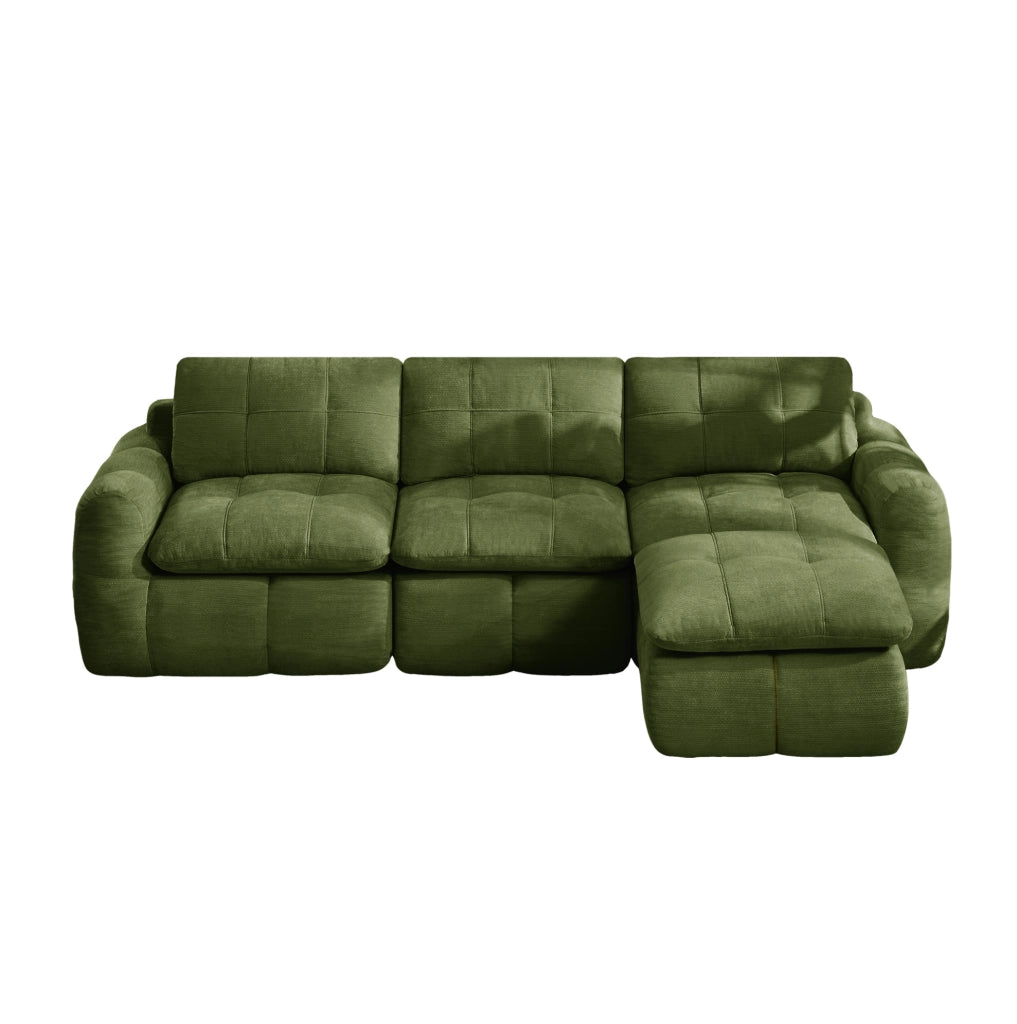 Divano modulare in ciniglia verde 264x160x68 cm
