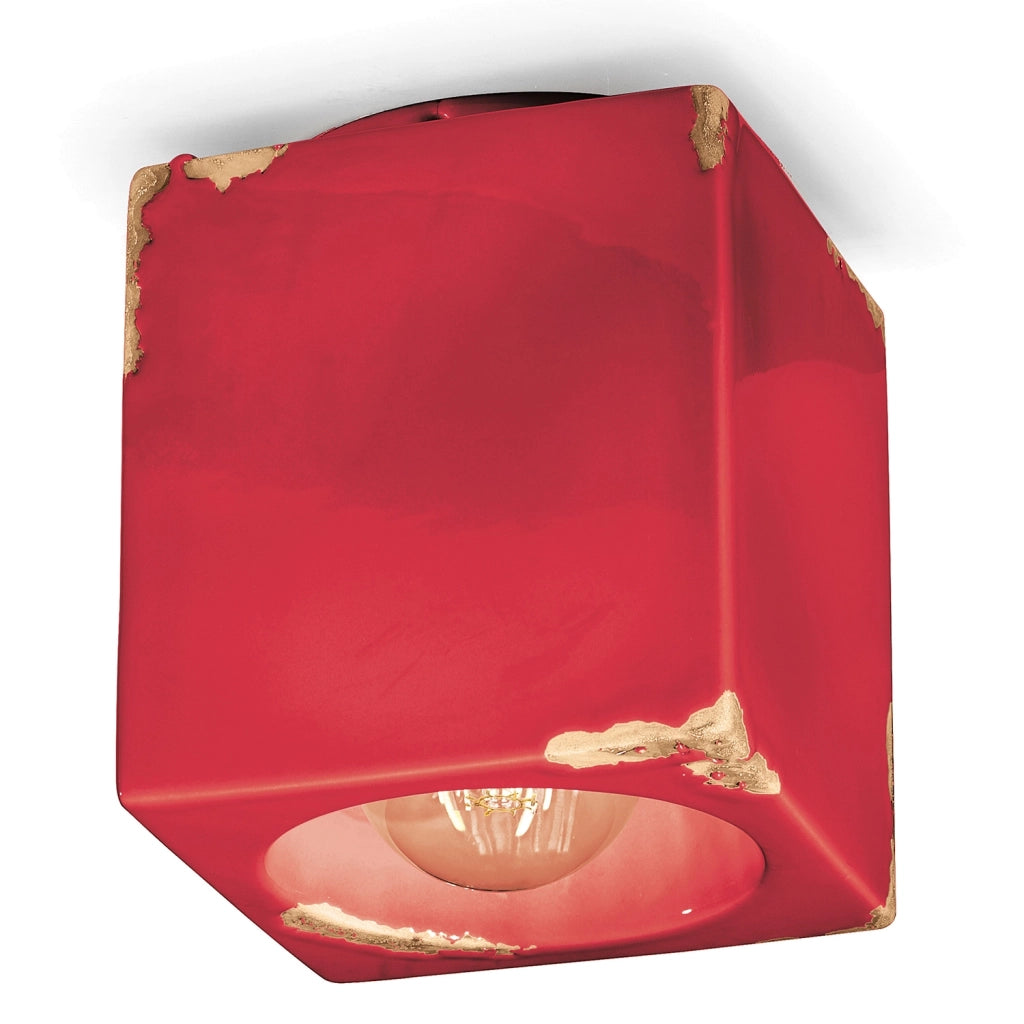 Plafoniera Vintage Ceramica Rossa 1 Luce E27