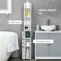 Mobile a Colonna con Mensole e Armadietti 15x17x120 cm in MDF e Legno Truciolare Bianco