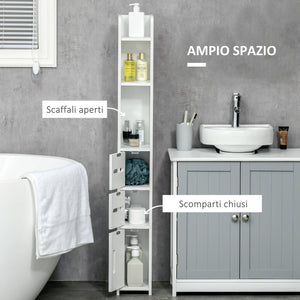 Mobile a Colonna con Mensole e Armadietti 15x17x120 cm in MDF e Legno Truciolare Bianco