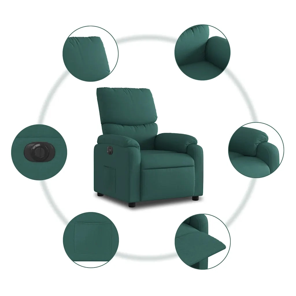 Poltrona | Sedia Relax Elettrica Reclinabile Verde Scuro in Tessuto