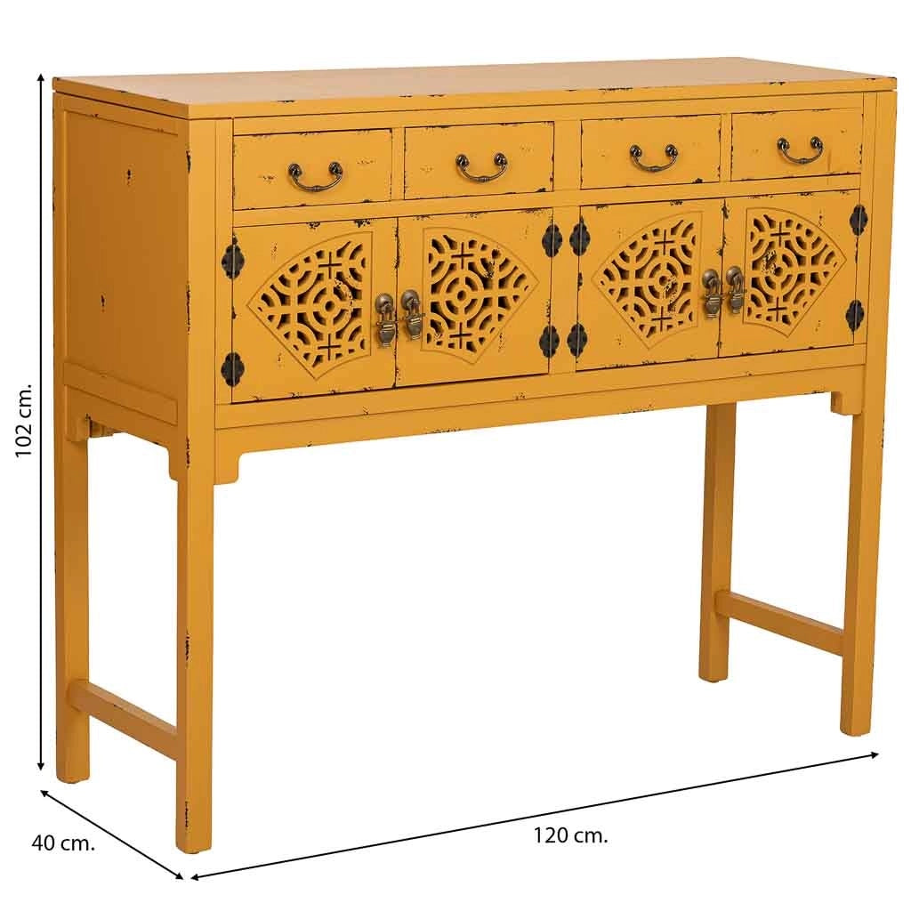Tavolino da ingresso in legno giallo 120x40x102h cm