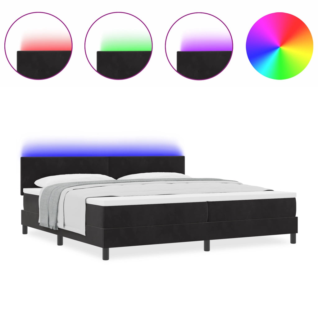 Letto con Box Spring e Materasso & LED Nero 200x200 cm Velluto