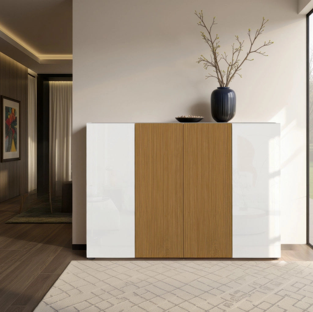Mobile Portascarpe Palasio, Scarpiera 40 Paia Made in Italy, 160x34x115h cm Bianco Lucido