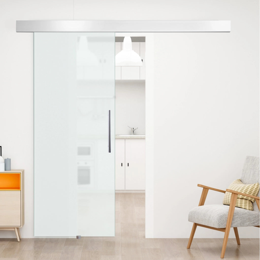 Porta scorrevole in vetro satinato con kit completo e maniglia, 2050x900 mm
