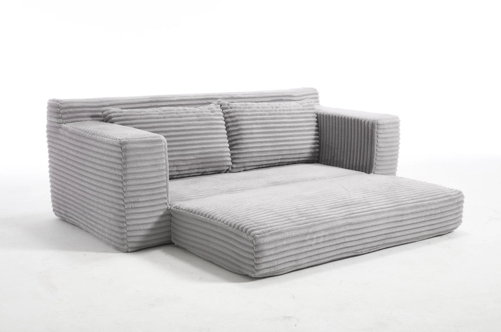 DIVANO LETTO 2 in 1 Compatto in Tessuto a Coste Grigio Chiaro