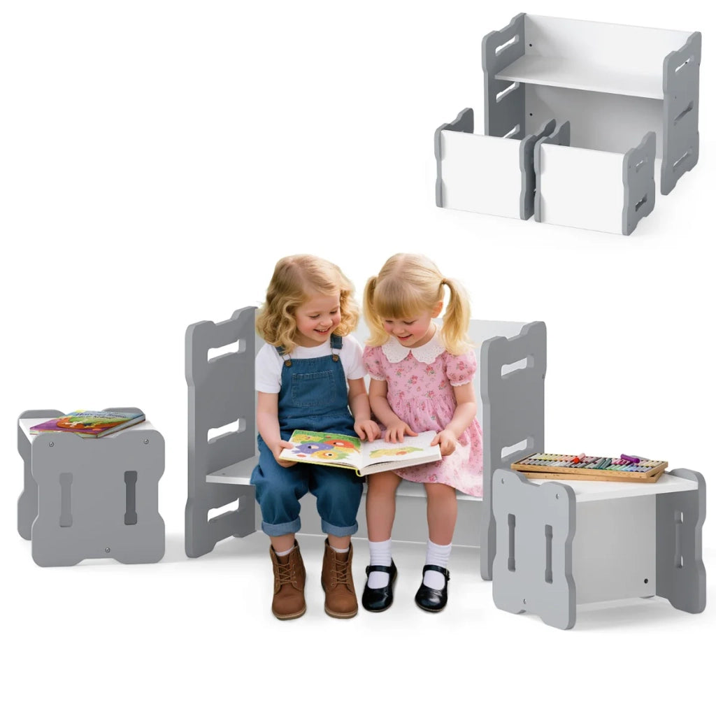 Set di 3 tavoli e sedie per bambini 68,5 x 39,5 x 52 cm design salvaspazio in MDF grigio 20_0017303