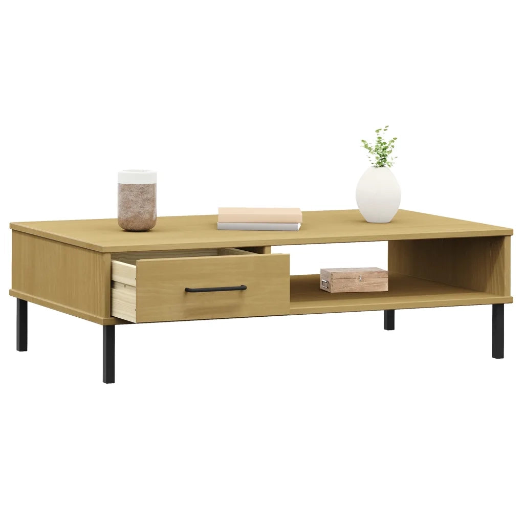 Tavolino Salotto Gambe Metallo Marrone Legno Massello Pino OSLO 351036