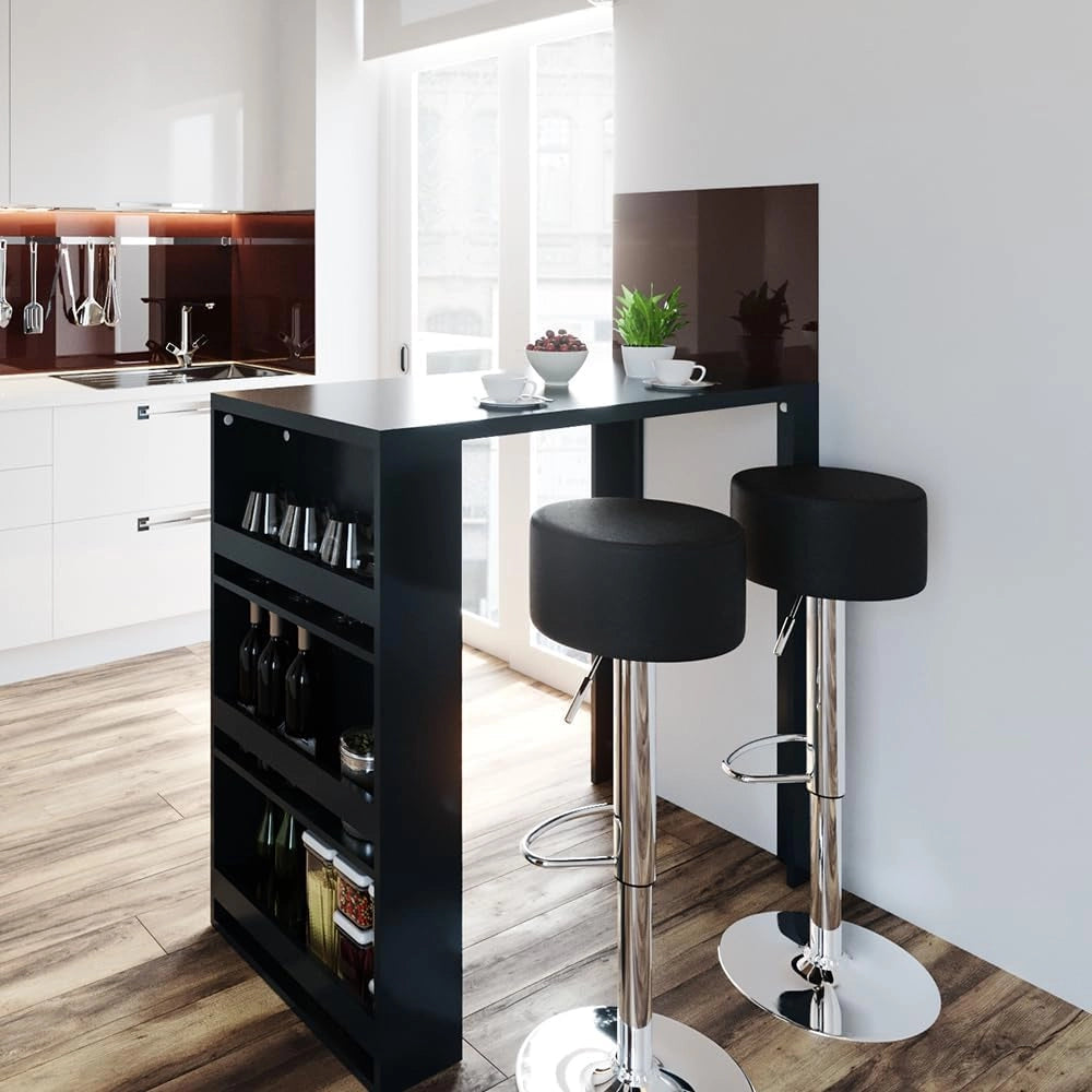 Tavolo bar alto, Antracite, 57 x 117 cm, con ripiani aperti per riporre utensili da cucina