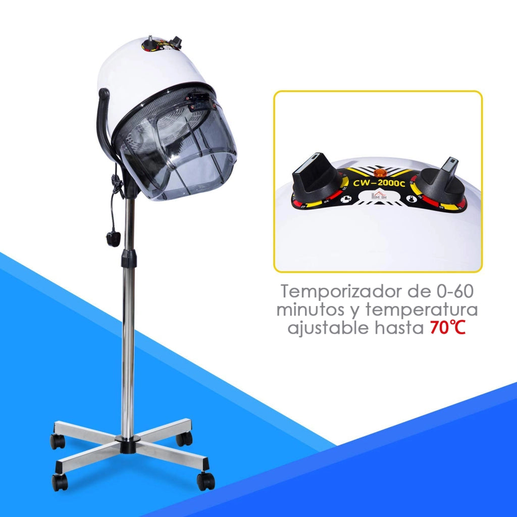 Casco Asciugacapelli Professionale 1180W ¨C Xylo ¨C Altezza Regolabile con Timer e Ruote Bianco